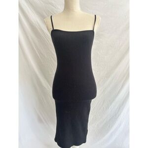 House of Harlow Womens XS Black Ribbed Knit Bodycon Midi Adjustable Straps